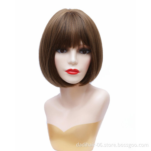 Silk Bace Silk Bace 12 Inch Heat Resistant Fiber Short Silk Straight Color F4/27 Synthetic Hair Wigs For Black Woman Bob Wig